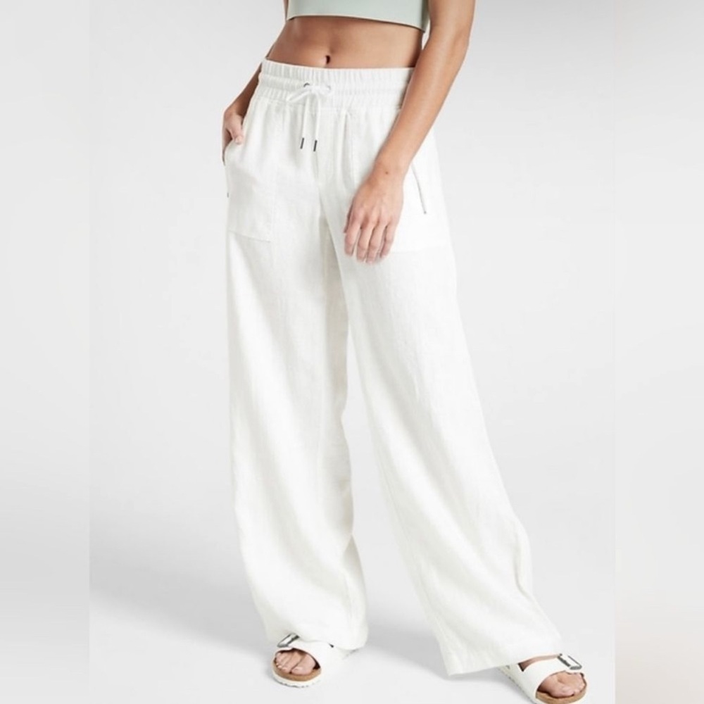 Athleta Wide Leg Drawstring Pants in White